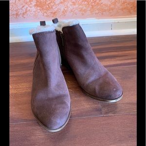 Lucky Brand Brown Suede Shearling Trim Ankle Booties